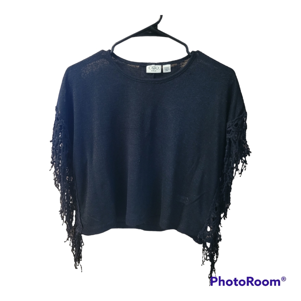 Cato small fringe tshirt blouse black